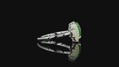 Opade Elegance Burmese A-Jadeite and Australian Opal Toi et Moi Ring Size US 7 with 14K White Gold - Certified V3