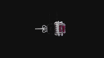 Eternal Sunshine 2.50 cts. Deep Vivid Red Ruby Stud Earrings (with Natural White Diamonds Halo and 18K White Gold) - V6