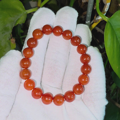 Imperial Japanese Red Burmese A-Jade Beaded Bracelet (MADE IN JAPAN) (10 mm Each x 19 beads) - Certified 05067