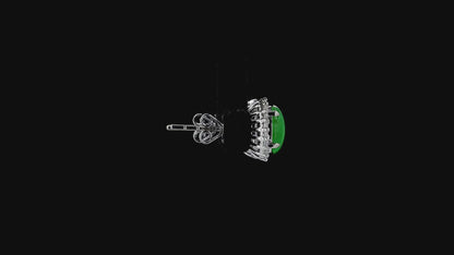 Eternal Sunshine Bright Imperial Green Burmese A-Jade Stud Earrings with Diamond Halo and 18K White Gold - Certified - V7