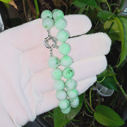 Winter Green Burmese A-Jade Beaded Long Necklace - 18.50 inches (10.50mm Each x 40 Beads) with Sterling Silver 925 - 10017