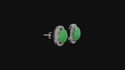 Eternal Sunshine Apple Green Burmese A-Jade Stud Earrings with Diamond Halo and 18K White Gold - Certified - V2