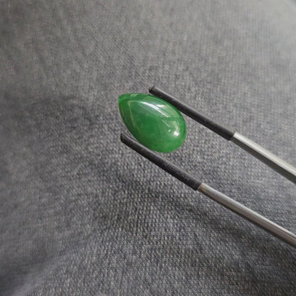 Certified MADE IN JAPAN 6.42 cts. Deep Green Burmese A-Jadeite Pear Shaped Cabochon Loose Stone LS16