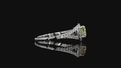 Kami 1.02 cts. Natural Cushion Fancy Light Yellow Diamond Halo Ring with Natural Round White VVS Diamonds Halo and 18K White Gold - GIA Certified - R9