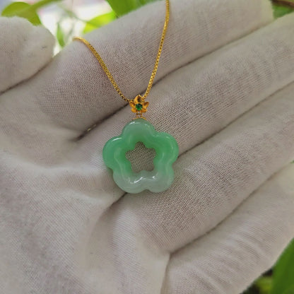 Royal Bauhinia Flower Burmese A-Jadeite 20mm Charm Pendant (with 18K Yellow Gold) - Certified