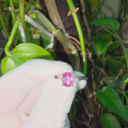 Yuzawa 1.02 cts. No Heat Natural Padparadscha Sapphire Ring (with 18K White Gold and Natural White Diamonds) Size US 8  - R21