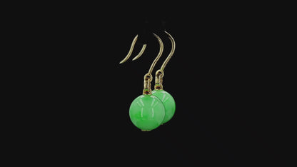 Komaki 10.50 mm Dangling Beads Vivid Green Burmese A-Jade French Hook Earrings (with 18K Yellow Gold and White Diamonds) - Certified