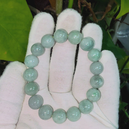 Japanese Winter Green Burmese A-Jade Beaded Bracelet (MADE IN JAPAN) (12.00 - 12.50 mm Each x 17 beads) 05054
