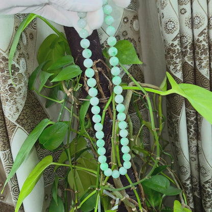 Winter Green Burmese A-Jade Beaded Long Necklace - 18.60 inches (10.50mm Each x 40 Beads) with Sterling Silver 925 - 10016