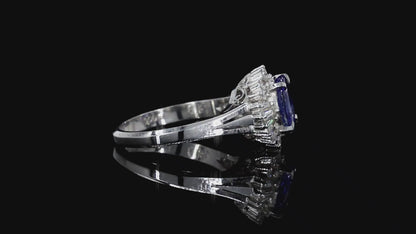 Ichinomiya MADE IN JAPAN Certified Oval Shaped 1.93 cts. Natural Blue Sapphire Ring with Platinum 900 and White Diamonds Size US6.5  - R12