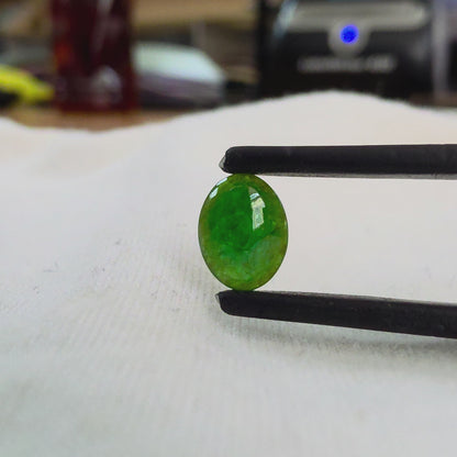 Certified MADE IN JAPAN 0.895 cts. Intense Apple Green Burmese A-Jadeite Oval Cabochon Loose Stone LS95