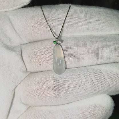Seiyo Pear Icy White Burmese A-Jadeite Charm Pendant (with 18K White Gold and White Diamonds) - Certified