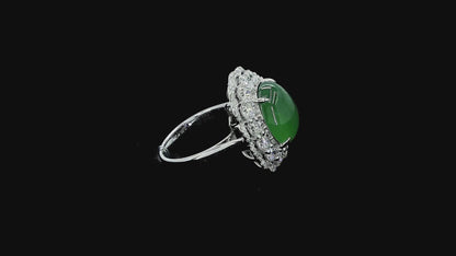 Shinshiro MADE IN JAPAN 6.88 cts. Certified Intense Icy Green Burmese A-Jadeite Ring (with 18K White Gold and White Diamonds) Size US7 - R27