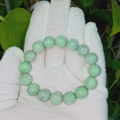 Japanese Winter Green Burmese A-Jade Beaded Bracelet (MADE IN JAPAN) (12.00 - 12.50 mm Each x 16 beads) 05053