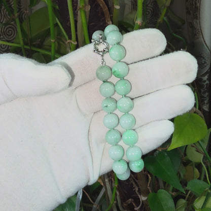 Winter Green Burmese A-Jade Beaded Long Necklace - 18.60 inches (10.50mm Each x 40 Beads) with Sterling Silver 925 - 10016