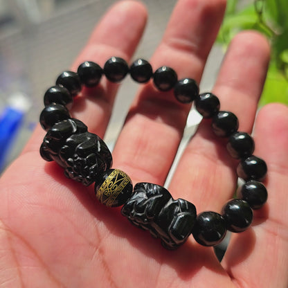 Certified Japanese Black Burmese A-Jade Beaded Bracelet (MADE IN JAPAN) (9.50 mm Each x 16 beads) - Certified 05047