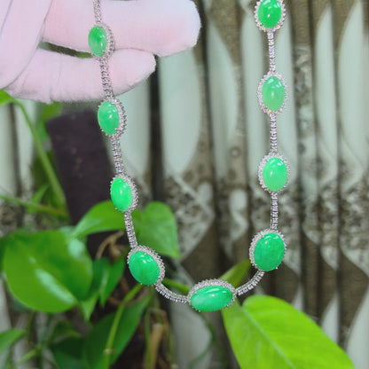 Ginza (MADE IN JAPAN) Burmese A-Jadeite Necklace (with 18K White Gold and White Diamonds) - Certified