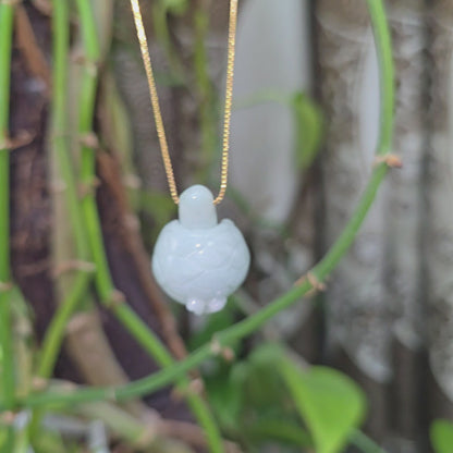 Energetic Turtle White-Green Burmese A-Jadeite Charm Pendant