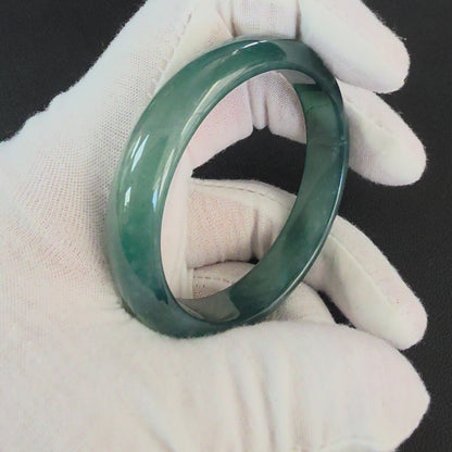 Certified 55.00 mm Earth's (MADE IN JAPAN) Burmese Deep Icy Blue Green A-Jade Round Bangle Bracelet - 08846