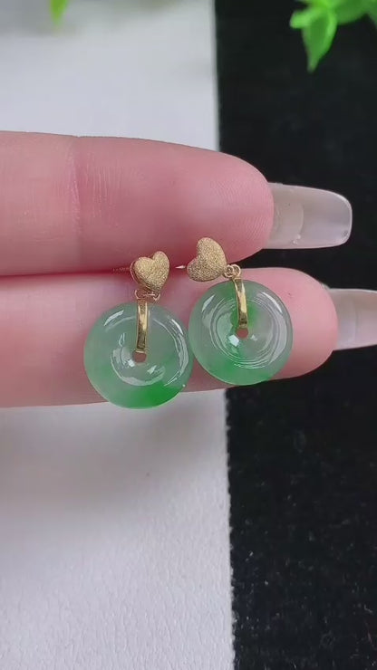 Anjo Dangling Donut Icy Green Burmese A-Jade Earrings (with 18K Yellow Gold) - Certified