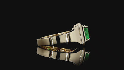 Certified Natural Columbian Emerald 1.72 cts (Vivid Green) Men's Ring with 14K Yellow Gold - Size US 9 - R6