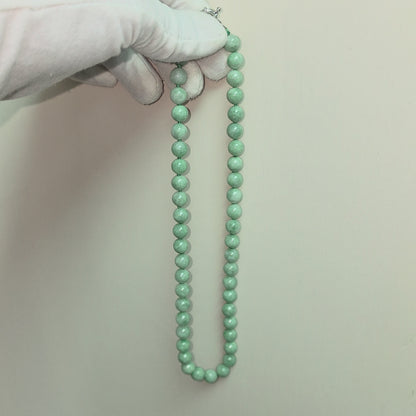 Winter Green Burmese A-Jade Beaded Long Necklace - 18.20 inches (9mm Each x 47 Beads) with Sterling Silver 925 - 10015
