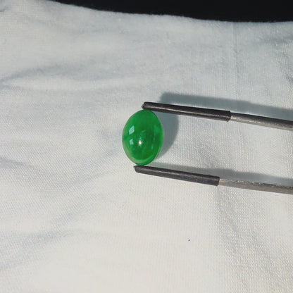 Certified MADE IN JAPAN 3.622 cts. Bright Intense Green Burmese A-Jadeite Oval Cabochon Loose Stone LS66