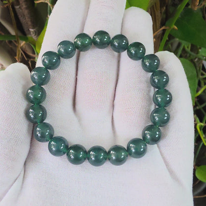 Certified Japanese Intense Icy Green Burmese A-Jade Beaded Bracelet (MADE IN JAPAN) (9.80-10 mm Each x 20 beads) 05060