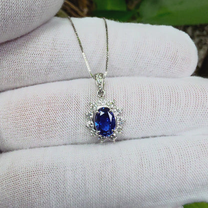 Kazuno 2.19cts. Made in JAPAN Natural No Heat Sri Lankan Royal Vivid Blue Sapphire Pendant (with PT900 and Natural Diamonds) - GIA Certified