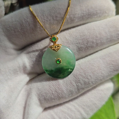Emperors' Round Burmese A-Jadeite 21.00 mm Donut Pendant (with 18K Yellow Gold) - Certified - V11