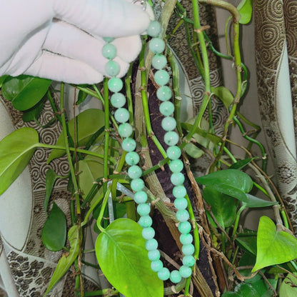 Winter Green Burmese A-Jade Beaded Long Necklace - 18.50 inches (10.50mm Each x 40 Beads) with Sterling Silver 925 - 10017