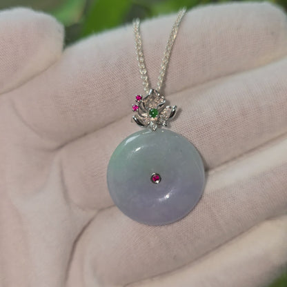 Jito Round Burmese A-Jadeite 24mm Icy Lavender and Green Donut Pendant (with 18K White Gold) - HKJSL Certified