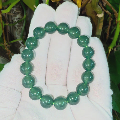 Certified Japanese Intense Deep Green Burmese A-Jade Beaded Bracelet (MADE IN JAPAN) (12 mm Each x 17 beads) 05064