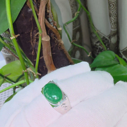 Chita MADE IN JAPAN 8.80 cts. Certified Intense Green Burmese A-Jadeite Men's Ring (18K White Gold and White Diamonds) Size US9.5  - R25