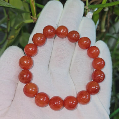 Imperial Japanese Red Burmese A-Jade Beaded Bracelet (MADE IN JAPAN) (12.50 mm Each x 17 beads) - Certified 05049