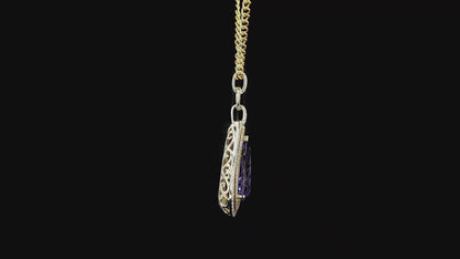 Rho (10.35 cts.) Tanzanite and Natural Diamonds Pendant (with 14K Yellow Gold)- JPA2553