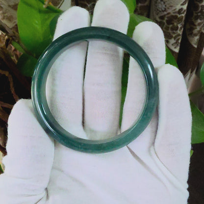 Certified 59.00 mm Earth's (MADE IN JAPAN) Burmese Deep Icy Blue Green A-Jade Round Bangle Bracelet - 08847
