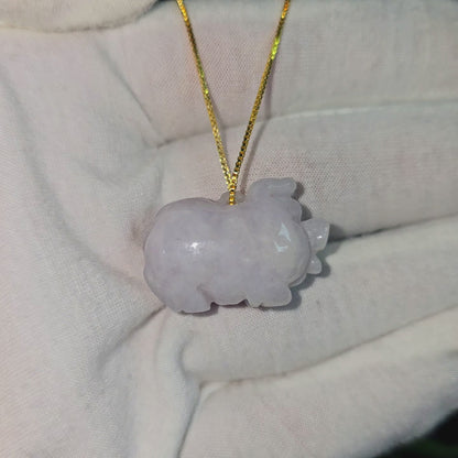 Fortune Fat Pig White-Lavender Purple Burmese A-Jadeite Charm Pendant