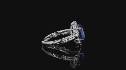 Toyohashi MADE IN JAPAN Certified Oval Shaped 3.17 cts. Cornflower Blue Sapphire Ring with Platinum 900 and White Diamonds Size US5 - R10