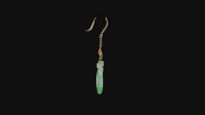 Inuyama Dangling Donut Icy Green Burmese A-Jade French Hook Earrings (with 18K Yellow Gold) - Certified