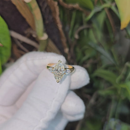 Kobayashi 2.53 cts. Natural Marquise Diamond Cocktail Ring, with Natural Pear Shaped White Diamonds, and 18K Yellow Gold - GIA Certified -R8