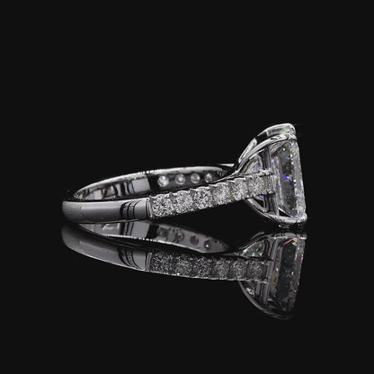 Ohime 4.01 cts. Natural Princess-Cut E i1 Diamond Cocktail Ring with Round White VVS Diamonds and 18K White Gold - GIA Certified-R10