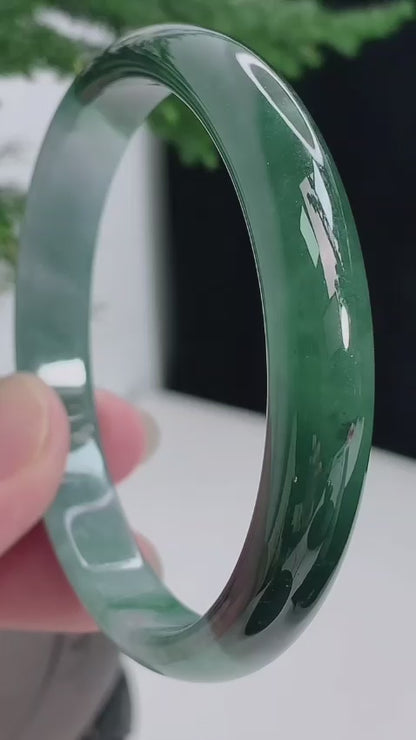 Certified Earth's (MADE IN JAPAN) Burmese Icy Deep Forest Green A-Jade Round Bangle Bracelet - 08844