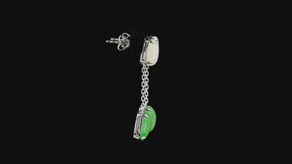 Opade Opulence Burmese A-Jadeite and Australian Opal Drop and Dangle Earrings with 18K White Gold - Certified V1