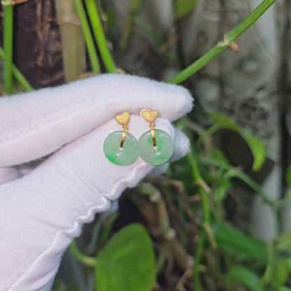 Anjo Dangling Donut Icy Green Burmese A-Jade Earrings (with 18K Yellow Gold) - Certified