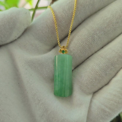 Marugame (MADE IN JAPAN) Crescent Tube Burmese A-Jadeite Charm Pendant (with 18K Solid Yellow Gold) - Certified - V1
