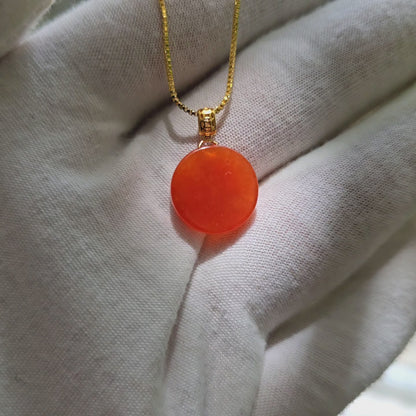 Aka Fuji Disc (MADE IN JAPAN) Burmese Red A-Jadeite Charm Pendant (with 18K Yellow Gold) - Certified