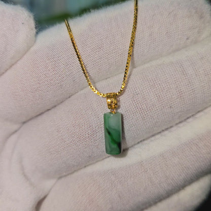 Hokkaido (MADE IN JAPAN) Tube Burmese A-Jadeite Charm Pendant (with 18K Yellow Gold) - Certified - V1