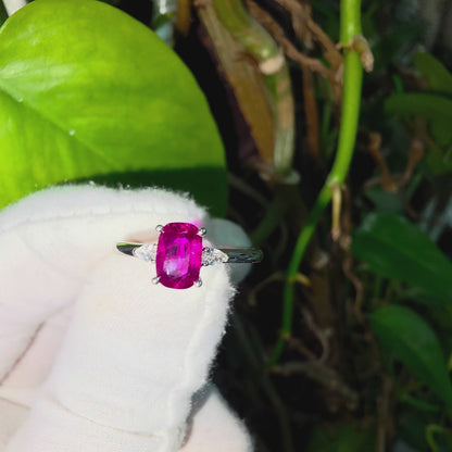 Tahara 1.00 cts. Natural Pigeons Blood Vivid Red Ruby Ring (with 18K White Gold and Natural White Diamonds) Size US 8  - R22