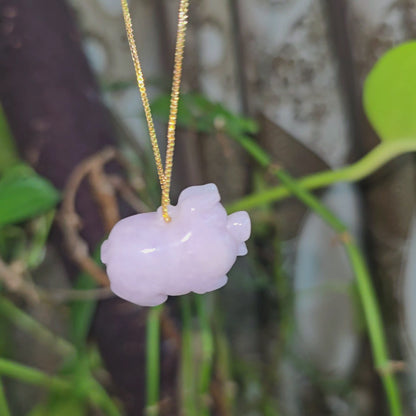 Fortune Fat Pig White-Lavender Purple Burmese A-Jadeite Charm Pendant